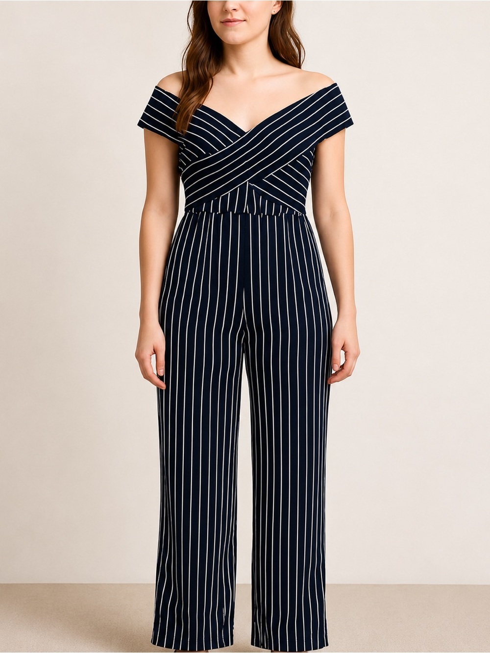 Aqua NWT navy/white striped jumpsuit, large
